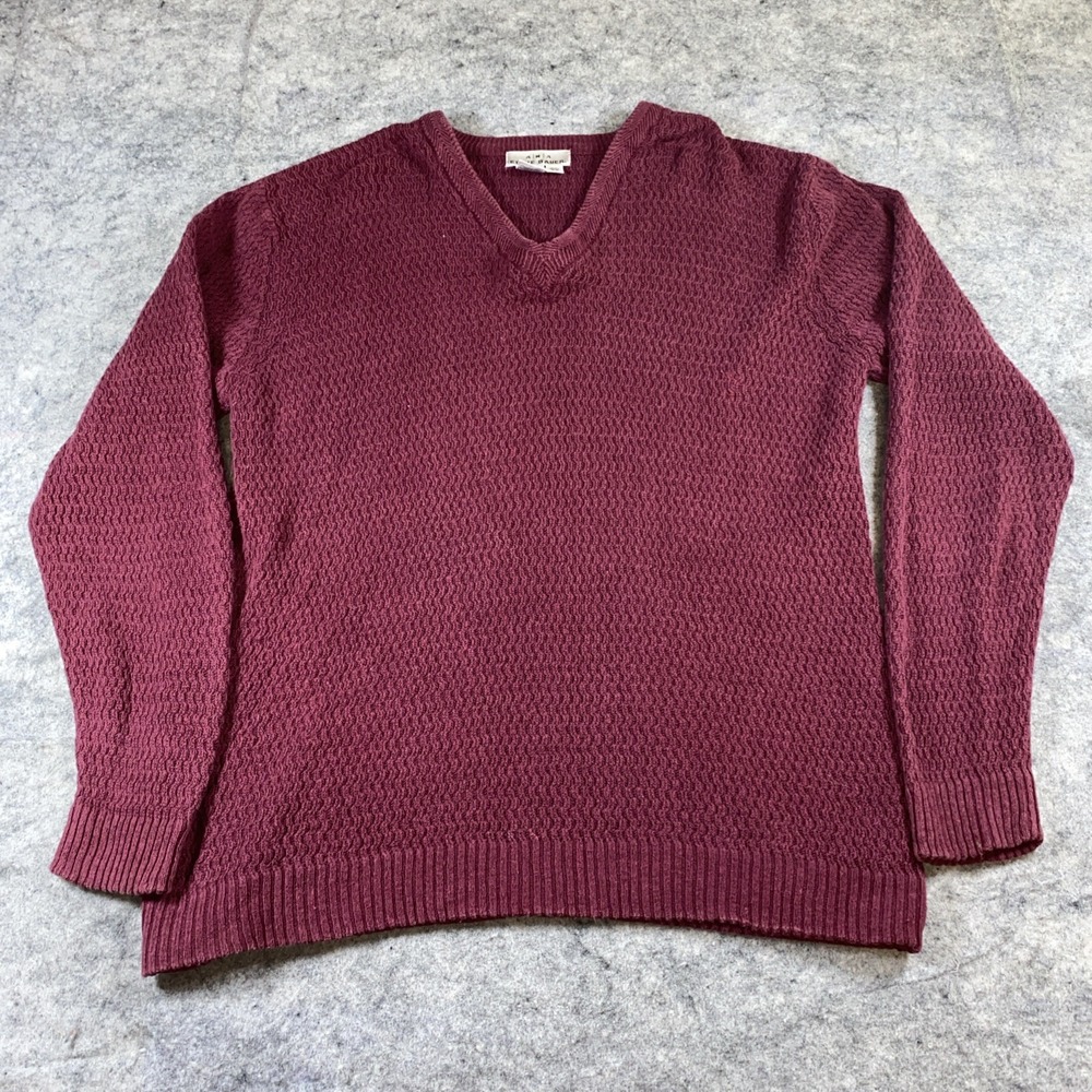 Vtg AKA Eddie Bauer Sweater Men's Medium Maroon V Neck‎ Pullover Linen Blend
